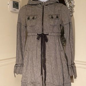 Free People Black/White Herringbone hooded Jacket